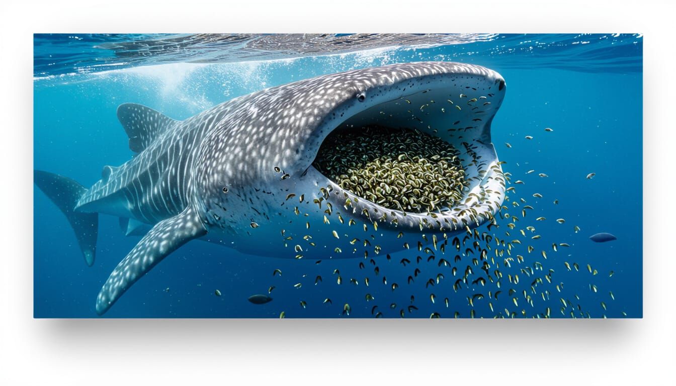Whale Shark Feeds on Krill in Deep Blue Ocean