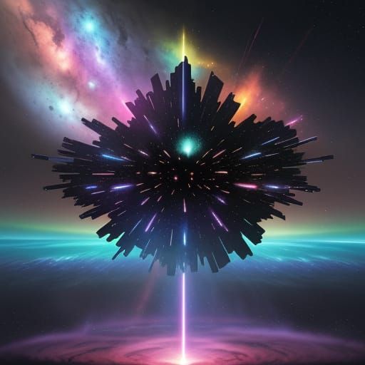 Epic Space Battleship Clash in Rainbow Nebula