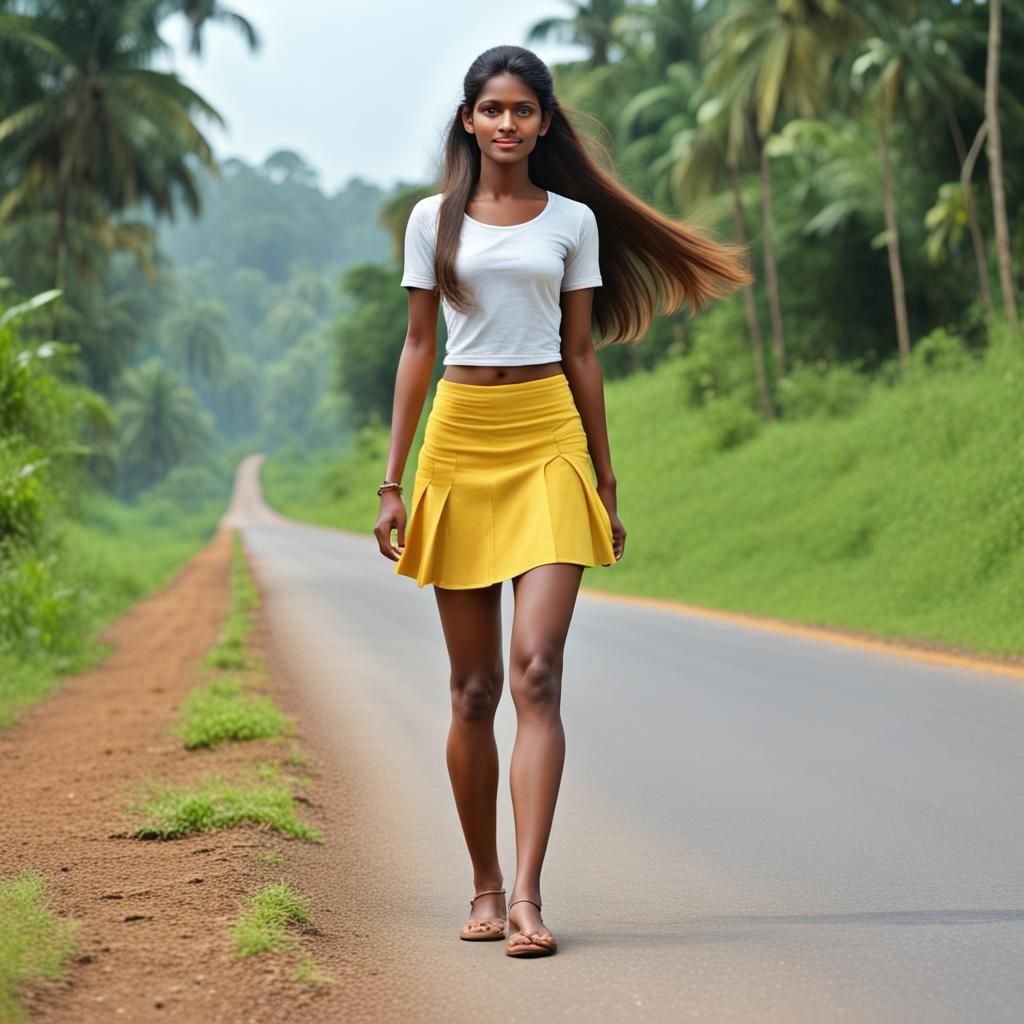 Realistic Sinhala Woman in Yellow Skirt