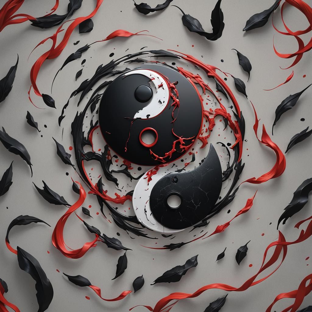 Red and Black Yin Yang in 3D Anime Art