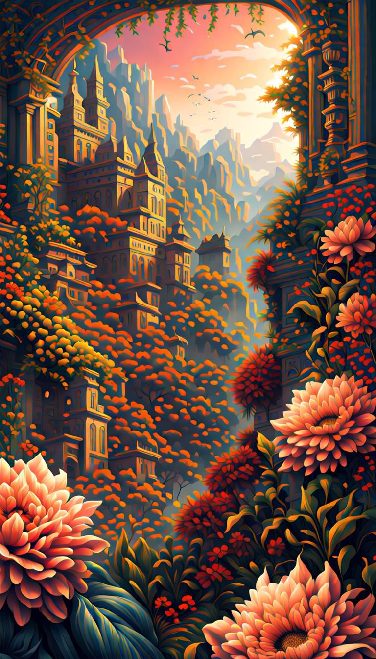 Dramatic Floral Vector Art: Digital Matte Painting