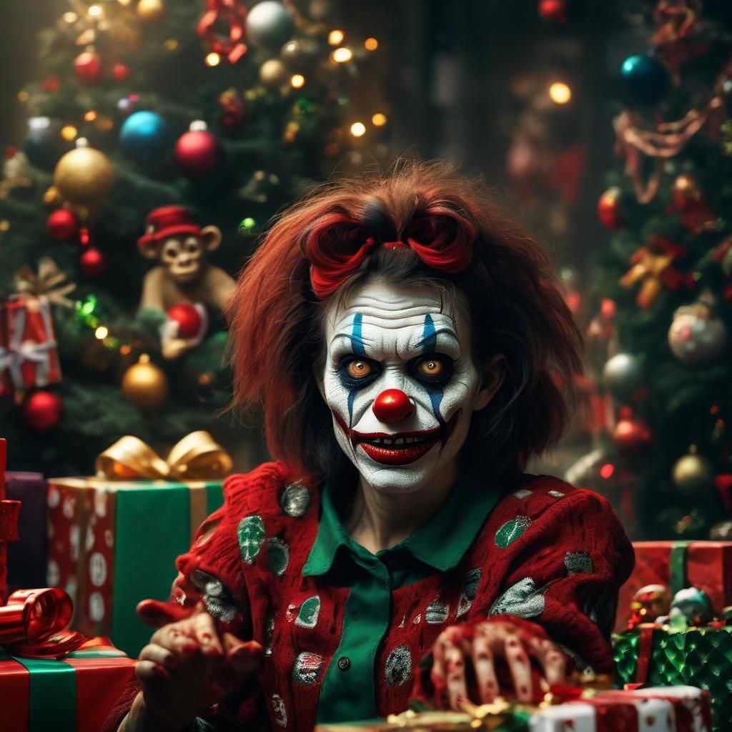 Christmas Zombie Monkey Clown Woman in Horror Photography