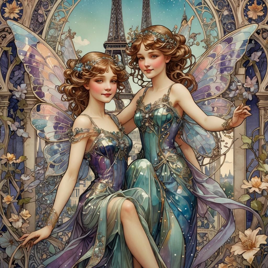 Parisian Fairies in Art Nouveau Style