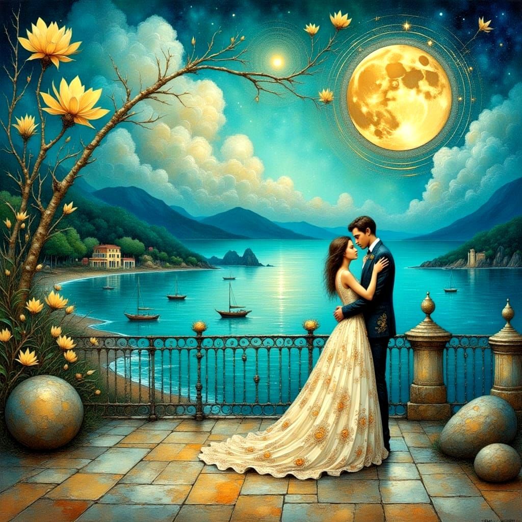 Surreal Sorrento Moonlit Serenade in Pastel Hues