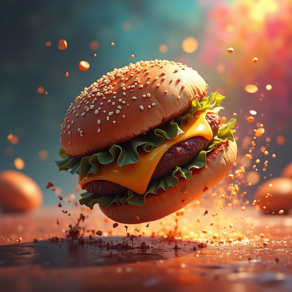Dancing Burger Concept Art in Hyperrealistic Style