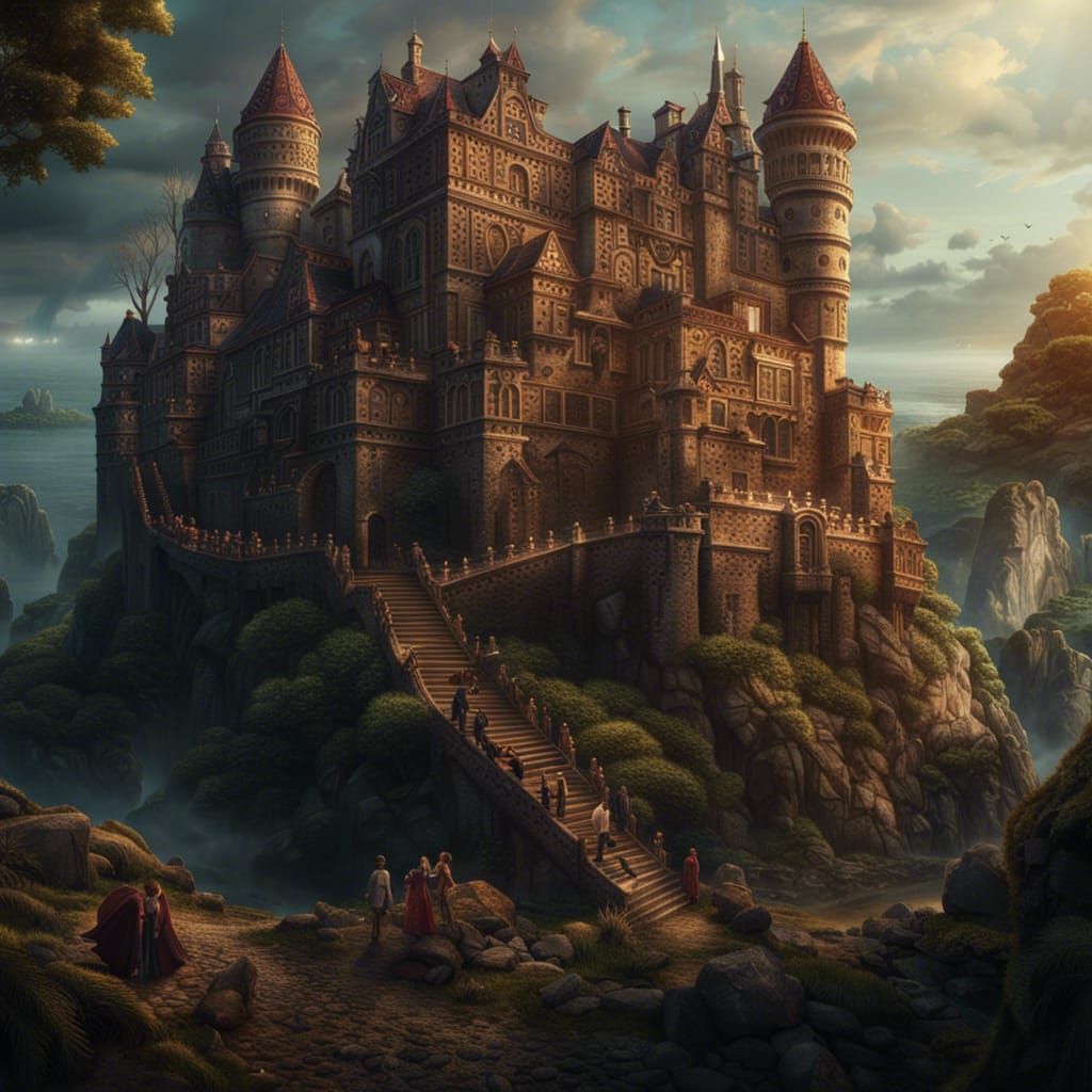 Medieval Village Life with Distant Castle