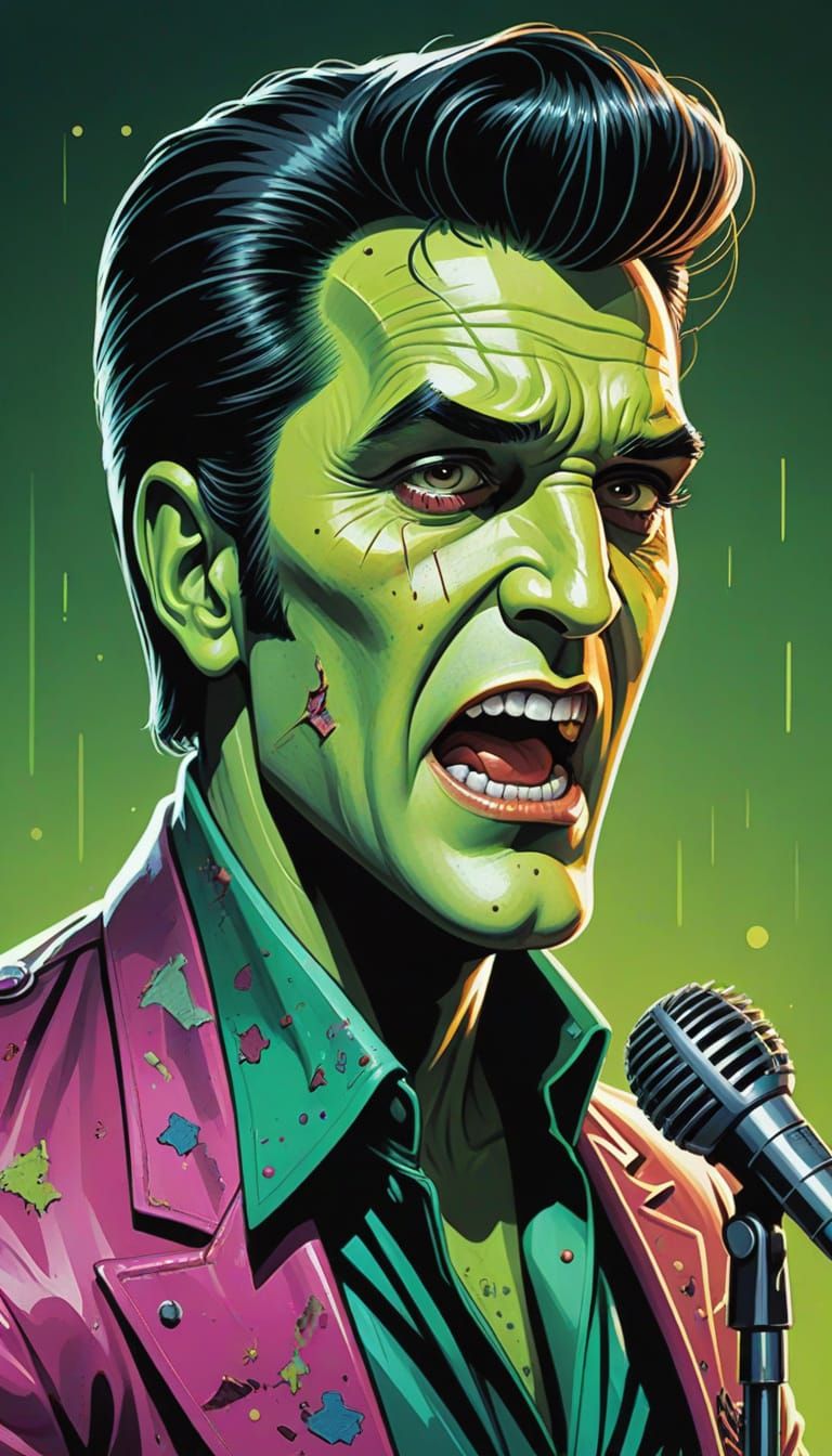 Elvis Zombie Rocks Out in Comic Book Style