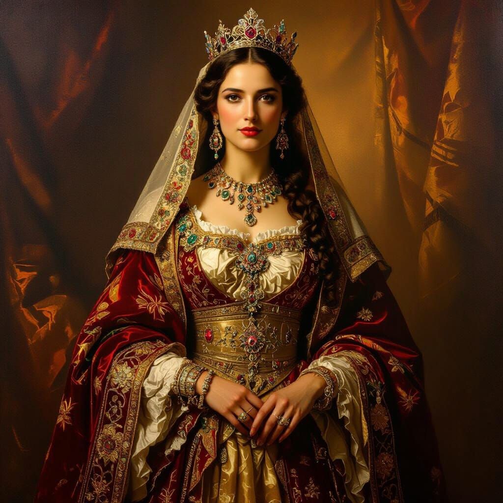 Queen Esther in Baroque Oil Painting Style