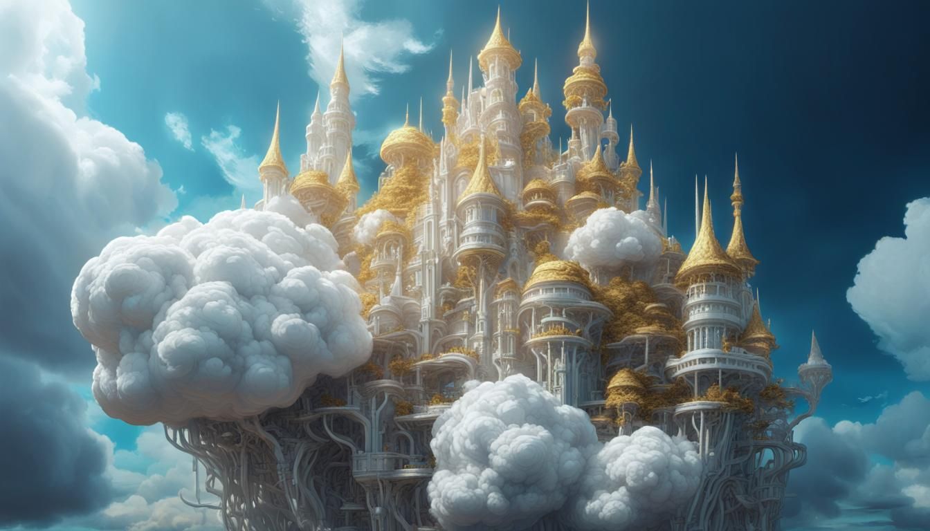 Futuristic Biomorphic Cloud Castle in Hyperrealistic Anime S...
