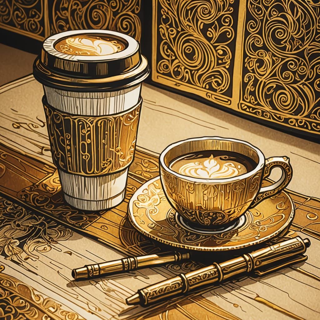 Art Nouveau Coffee Still Life in Tarot Style