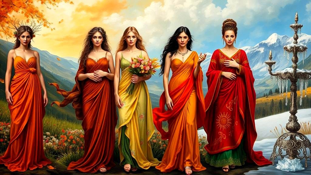 Four Seasons Goddesses in Oil Canvas Style