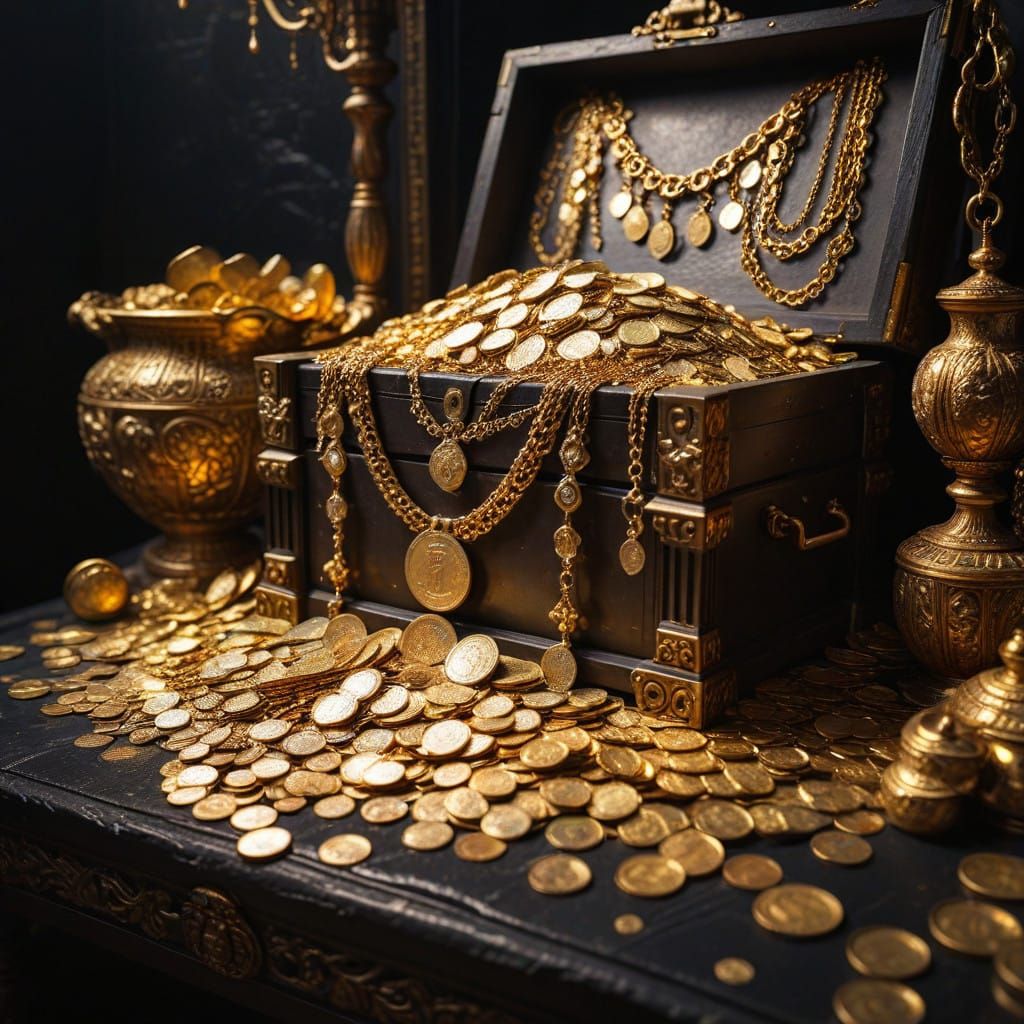 Opulent Gold Treasure Overflowing, Klimt Style