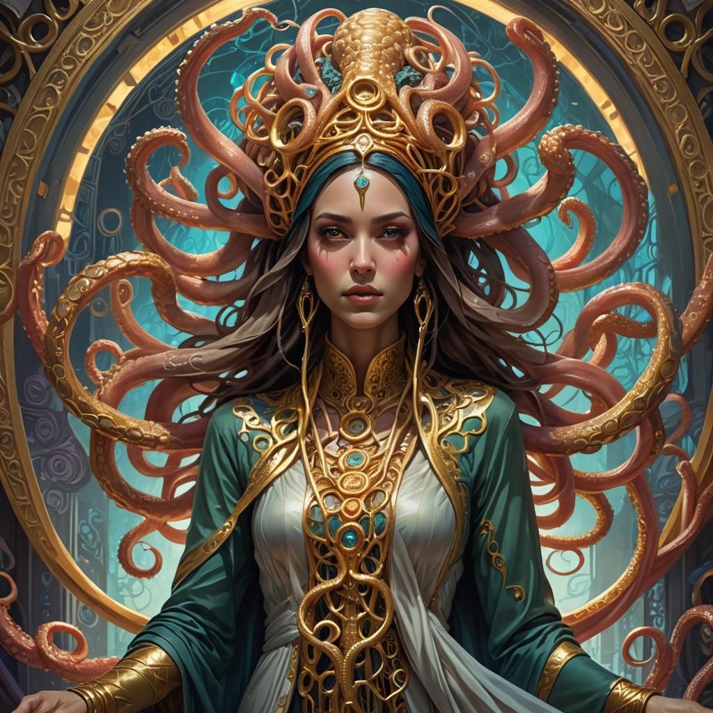 Octopus Goddess Portrait in Art Nouveau Style