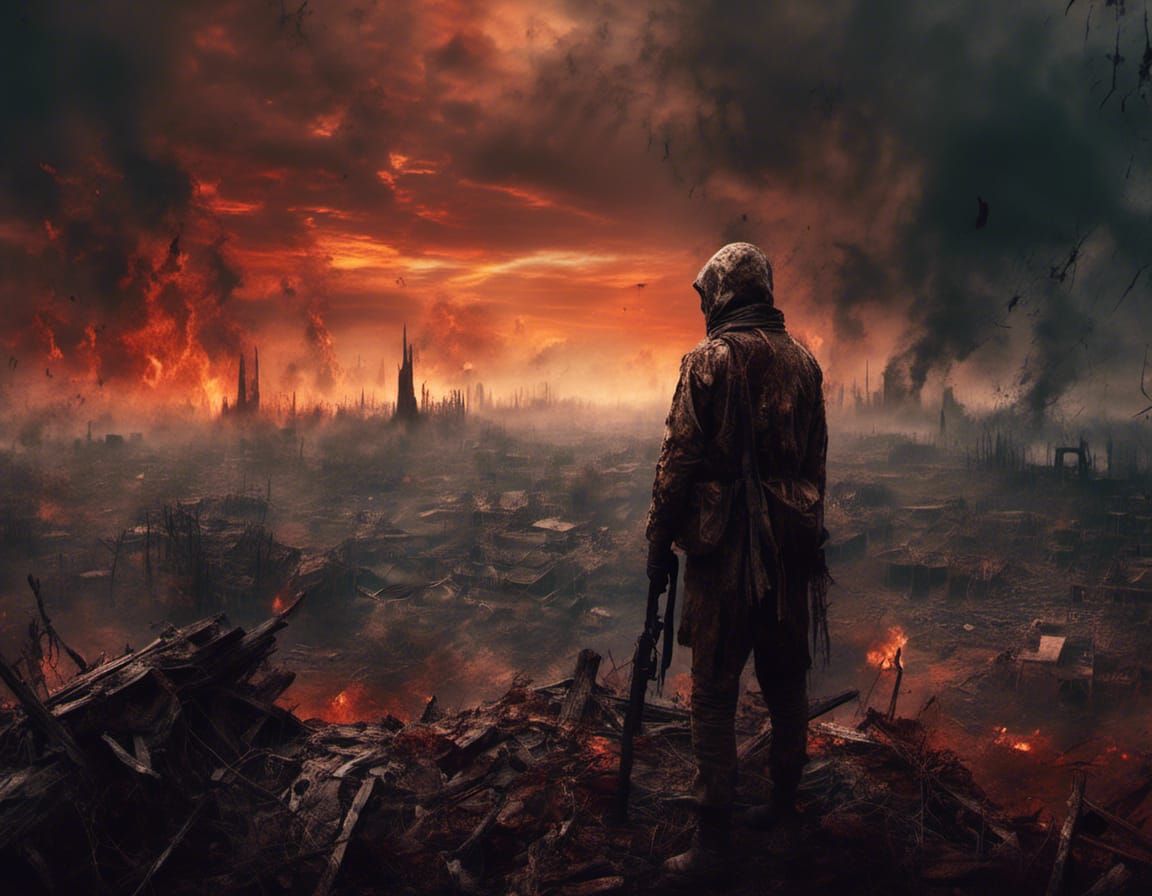 Wounded Future Soldier Overlooks Ruined City