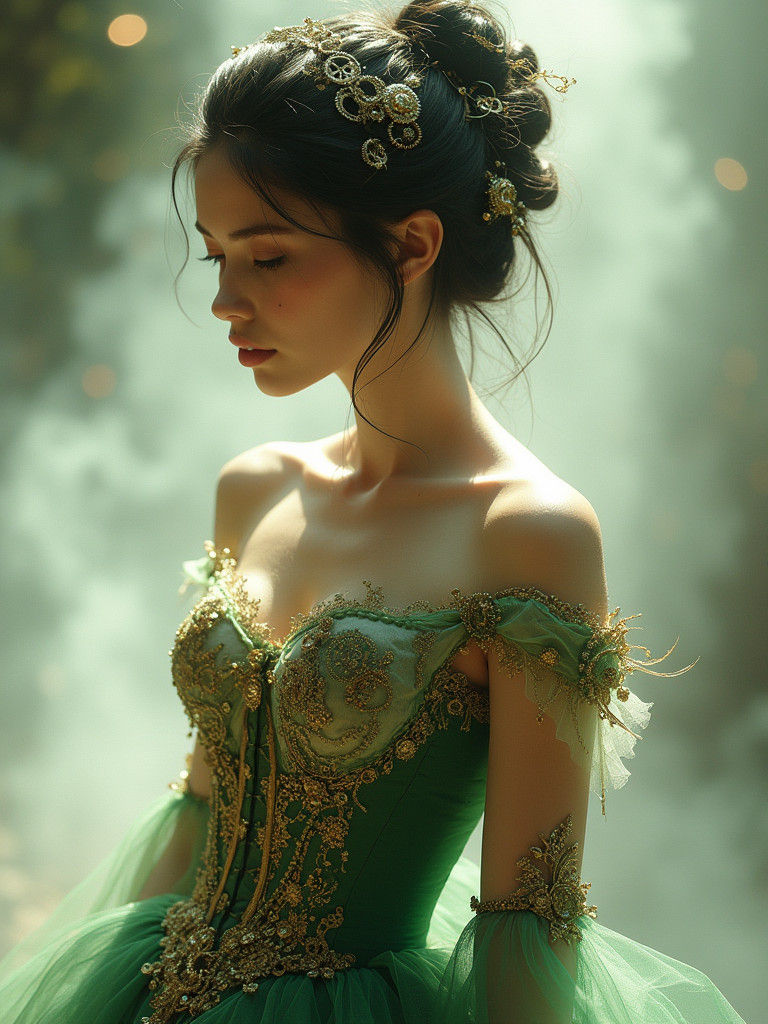 Steampunk Aristocrat in Emerald Gown