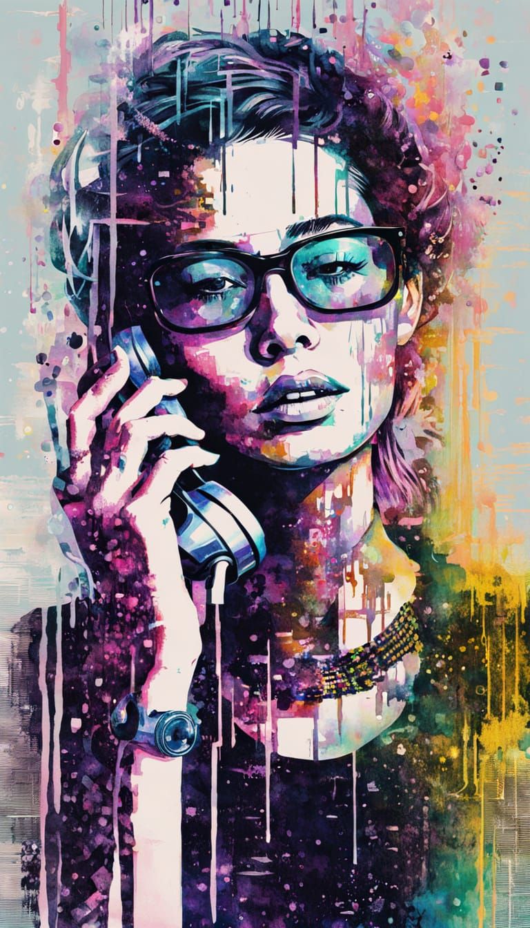 Glitched Matrix Portrait in Cyberpunk Chinese Ink Style