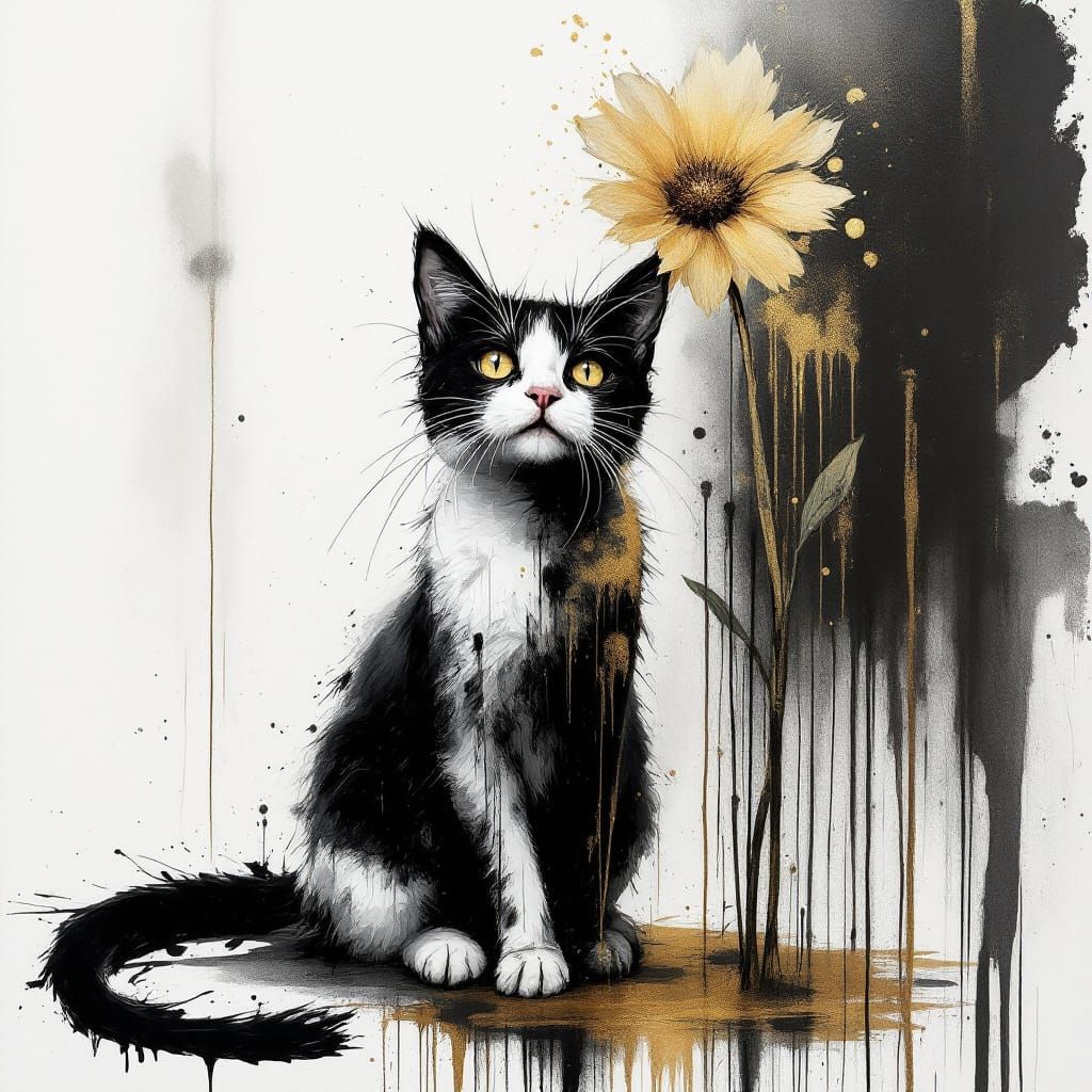 Cat and Flower Under Flickering Light