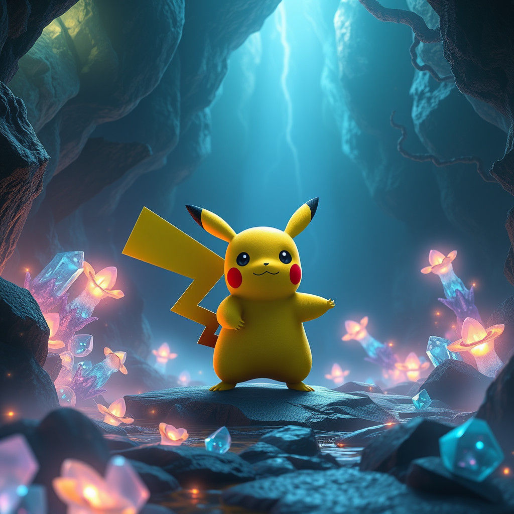Pikachu Stands Heroically in Ancient Cerulean Cave