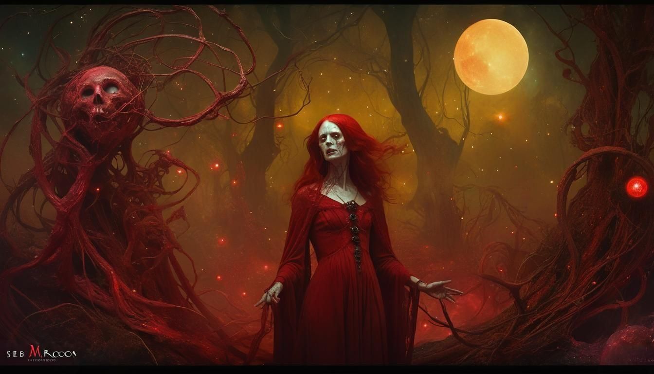 Mysterious Red Woman: Cosmic Horror Concept Art