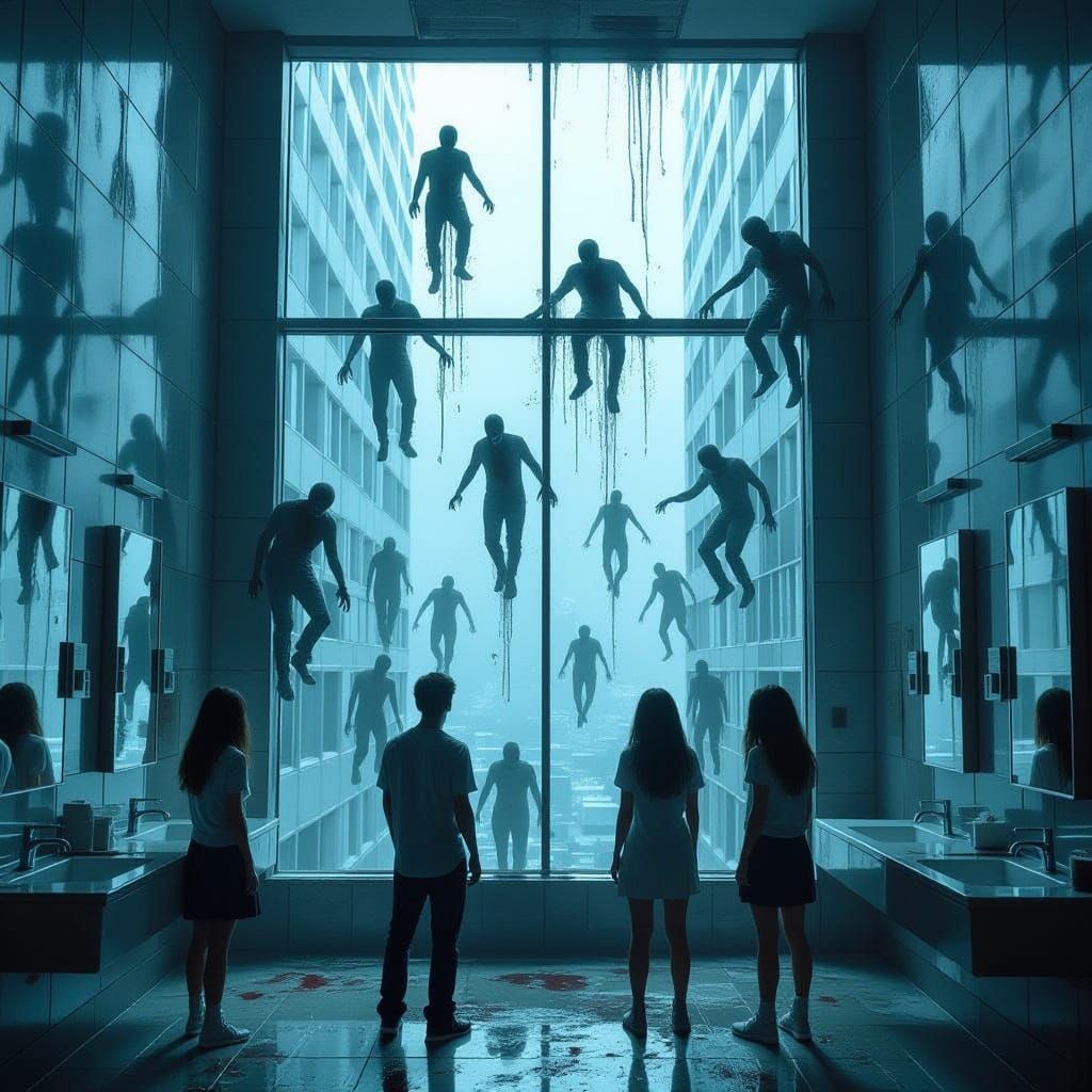 Friends Escape Zombies in Dramatic Restroom Scene