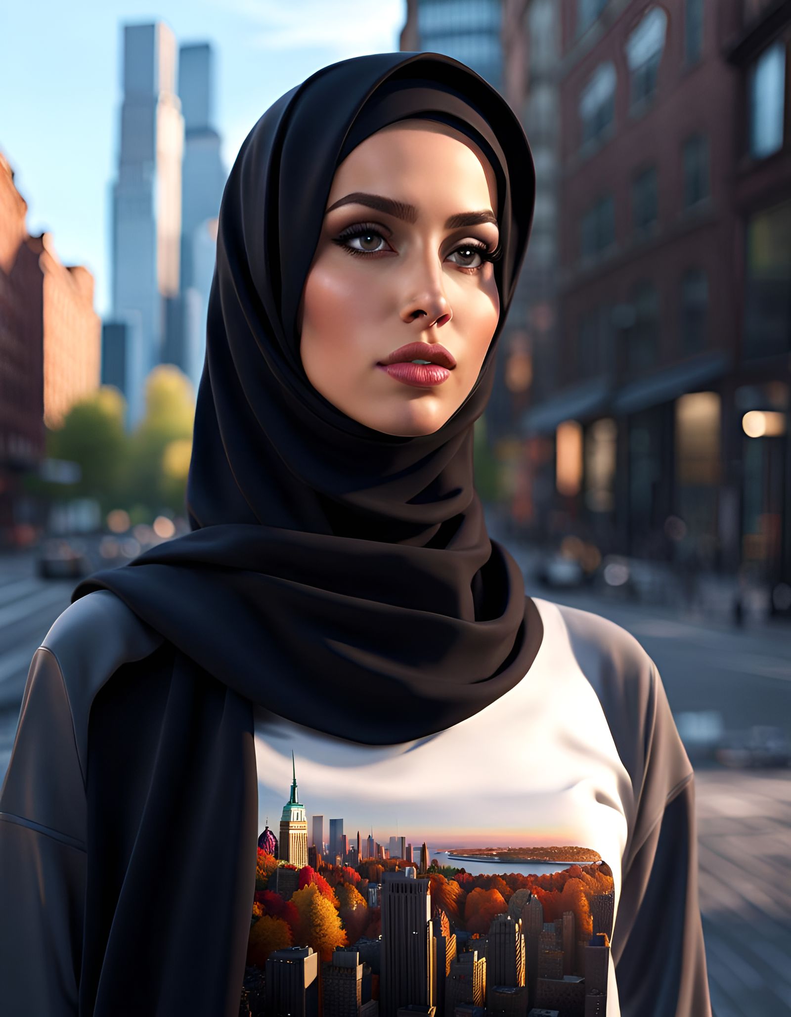 Gorgeous Hijabi Girl in New York, Digital Art