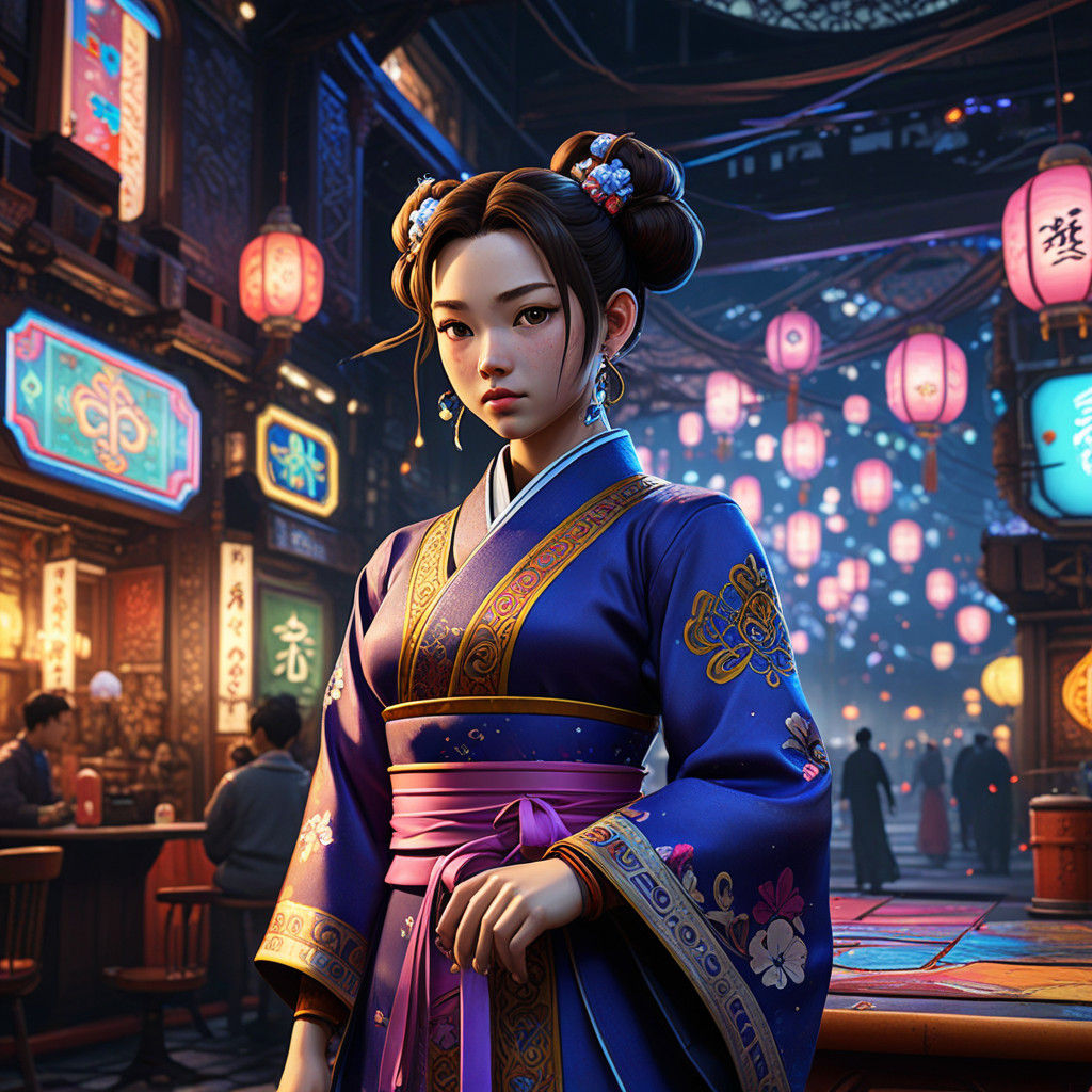 Vibrant Chun-li Dances in a 90's Anime Club