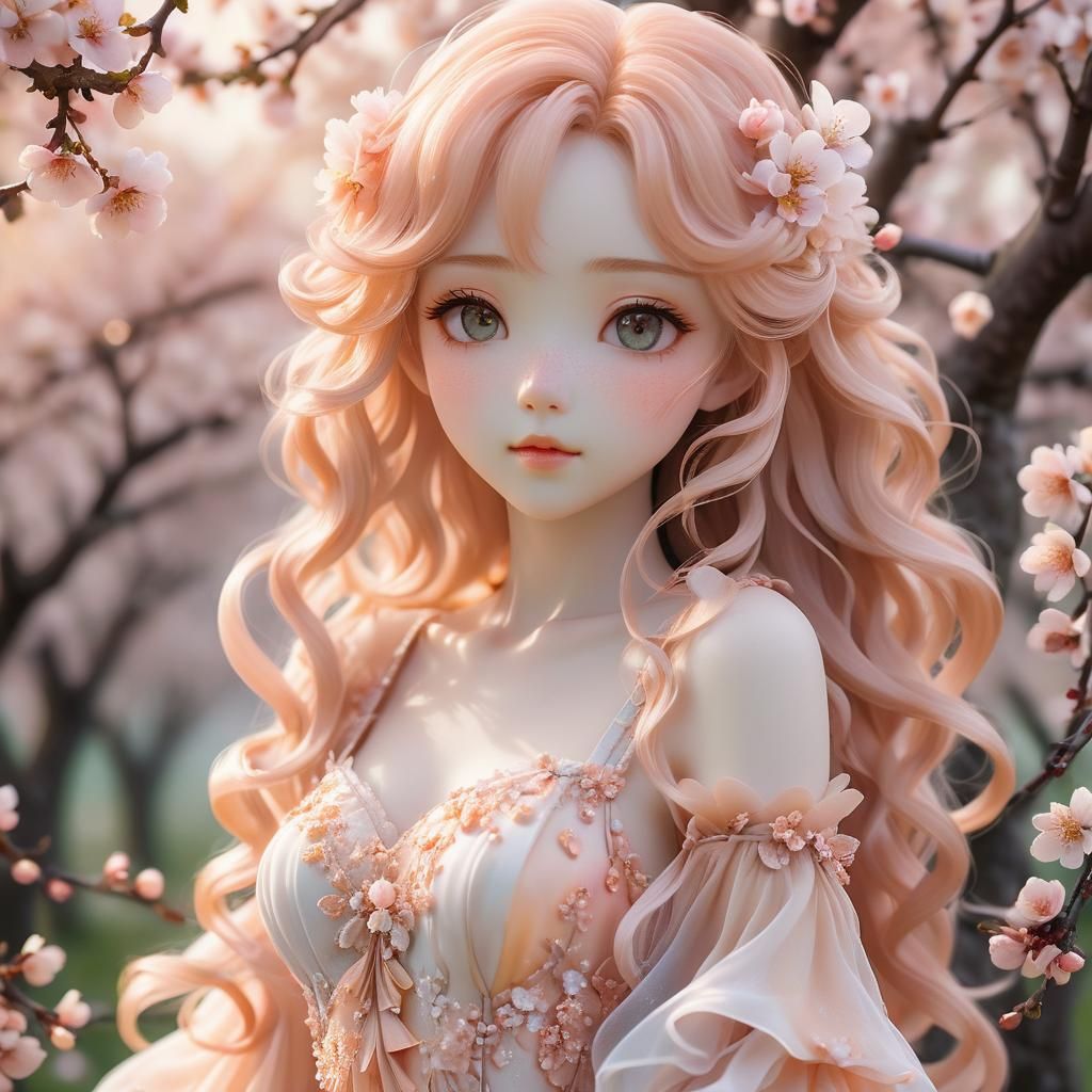 Peach Blossom Girl in 3D Anime Style