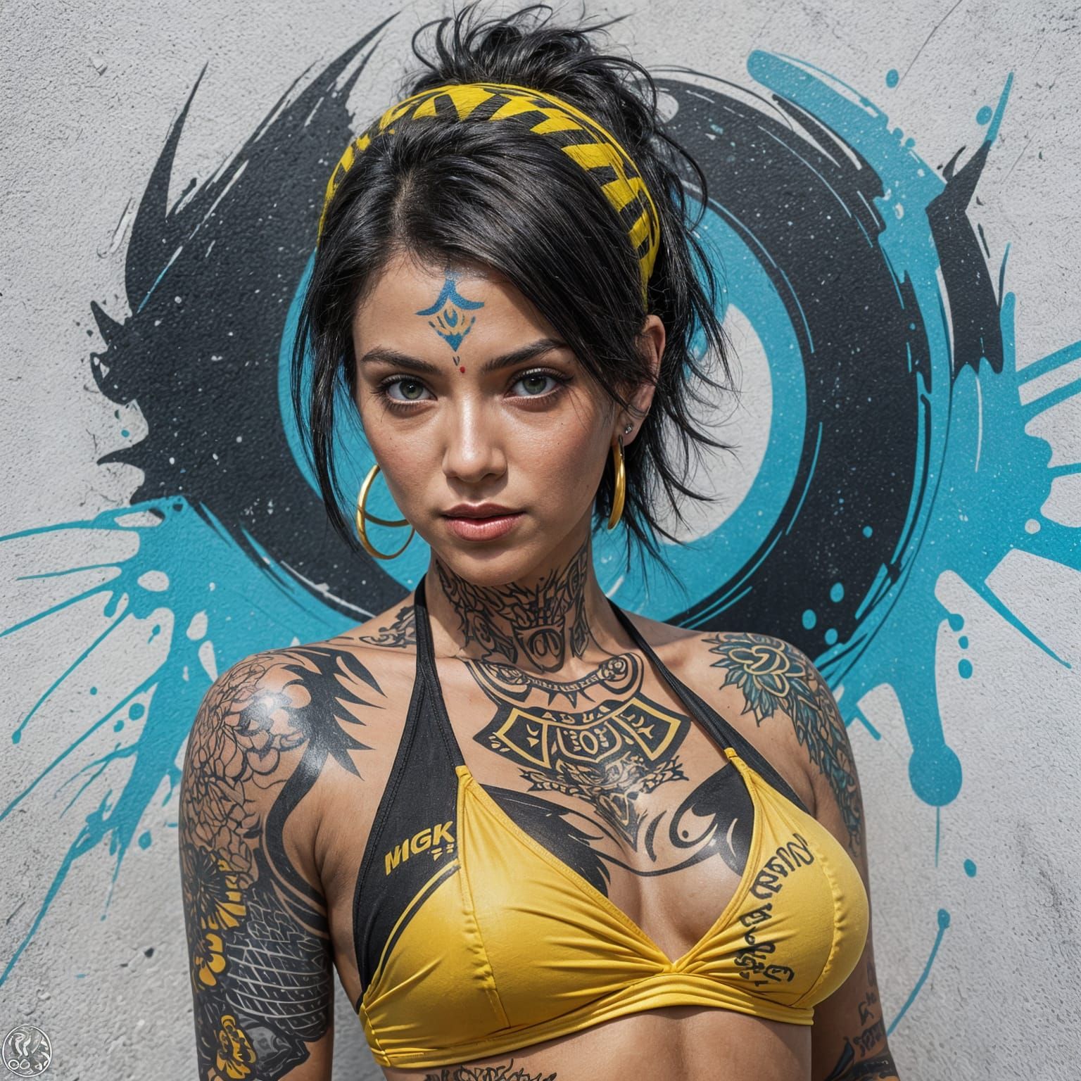 Colorful Graffiti Art Portrait of a Latina Woman