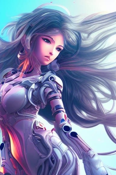 Biomechanical Anime Goddess in Space: Digital Art