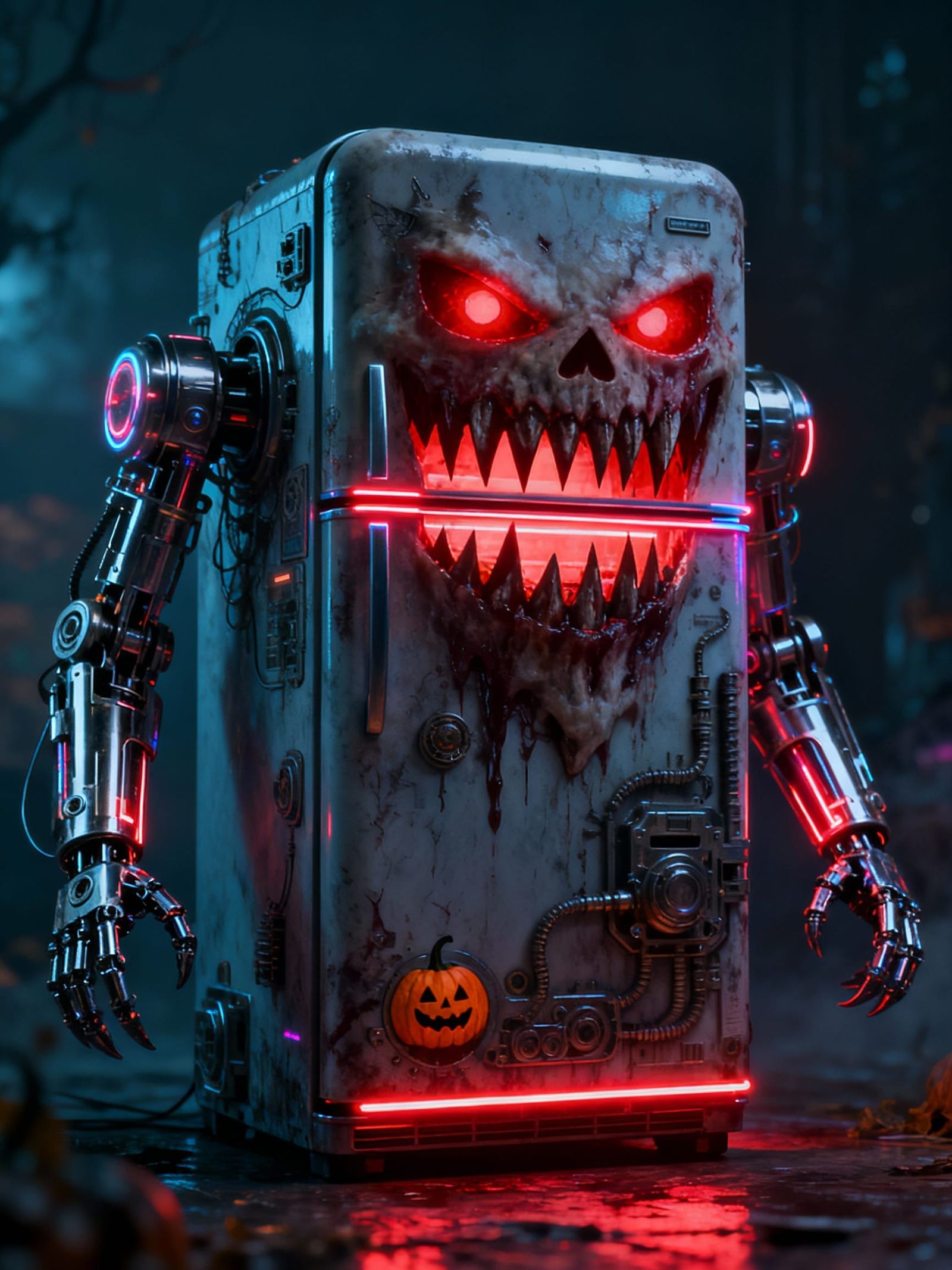 Evil Cyberpunk Fridge with Horror Teeth