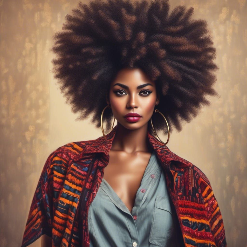 African American Woman with Big Afro Hairstyle