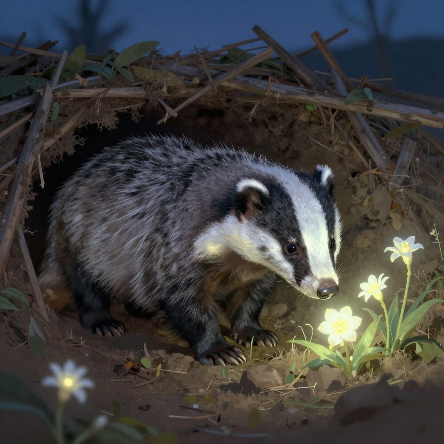 Ancient Badger Emerges in Ethereal Twilight Glow