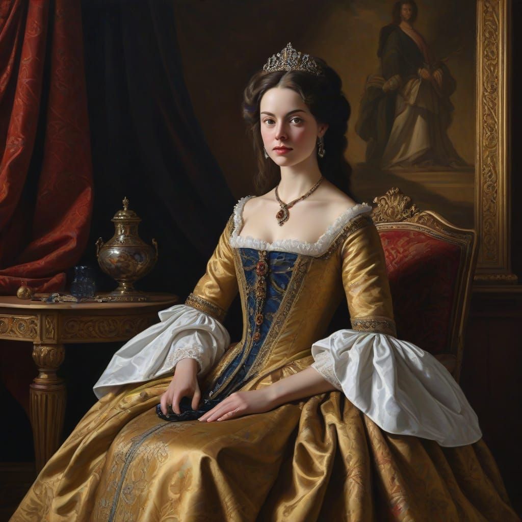 Queen Catherine of Braganza in Elegant Royal Chamber