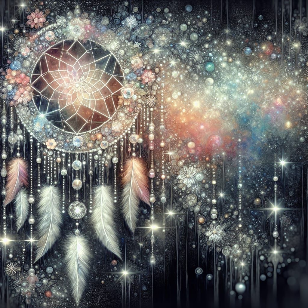 Sparkling Crystal Dreamcatcher in Watercolor Style