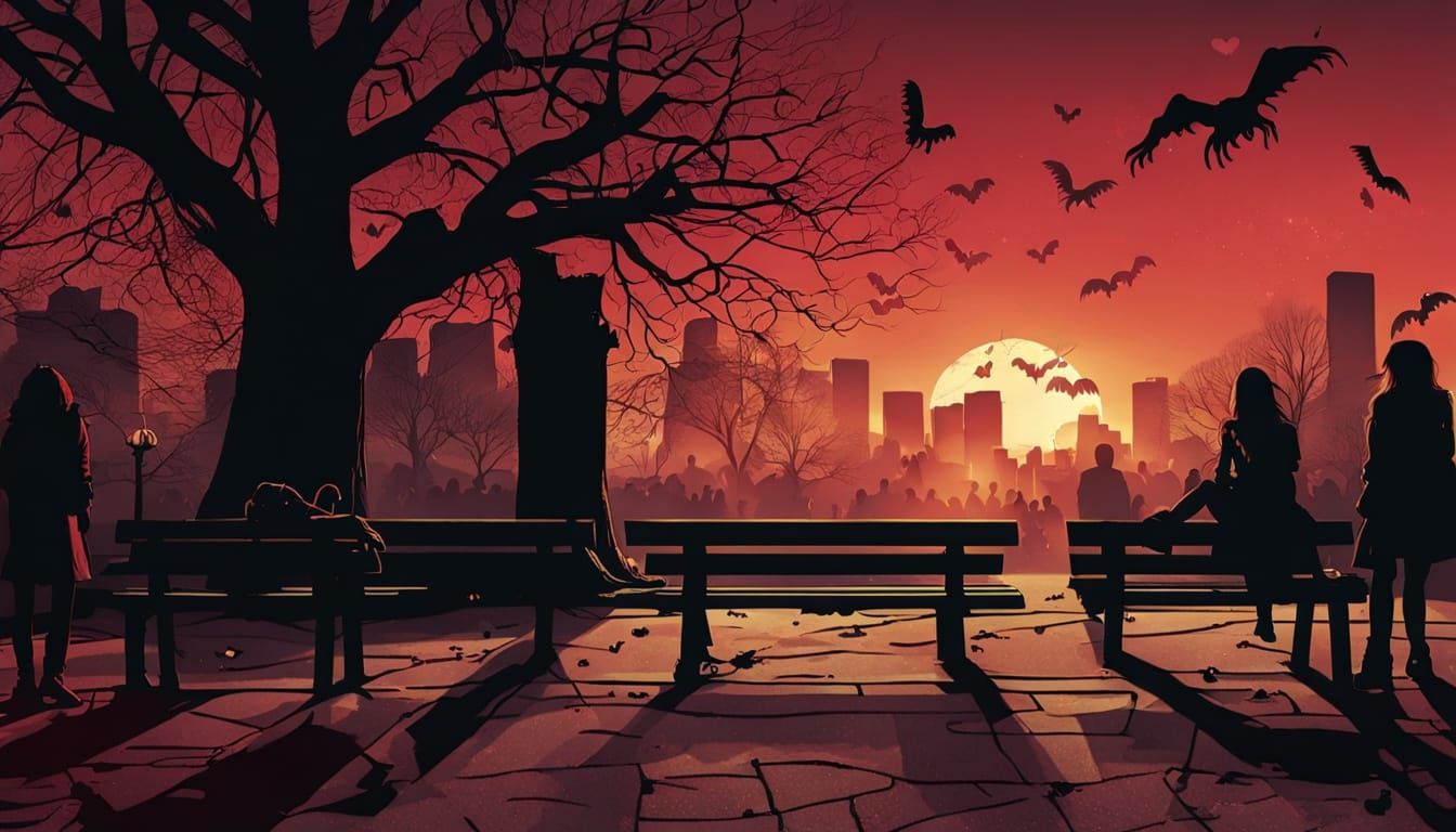 Girl Waits for Zombie Date at Sunset Park