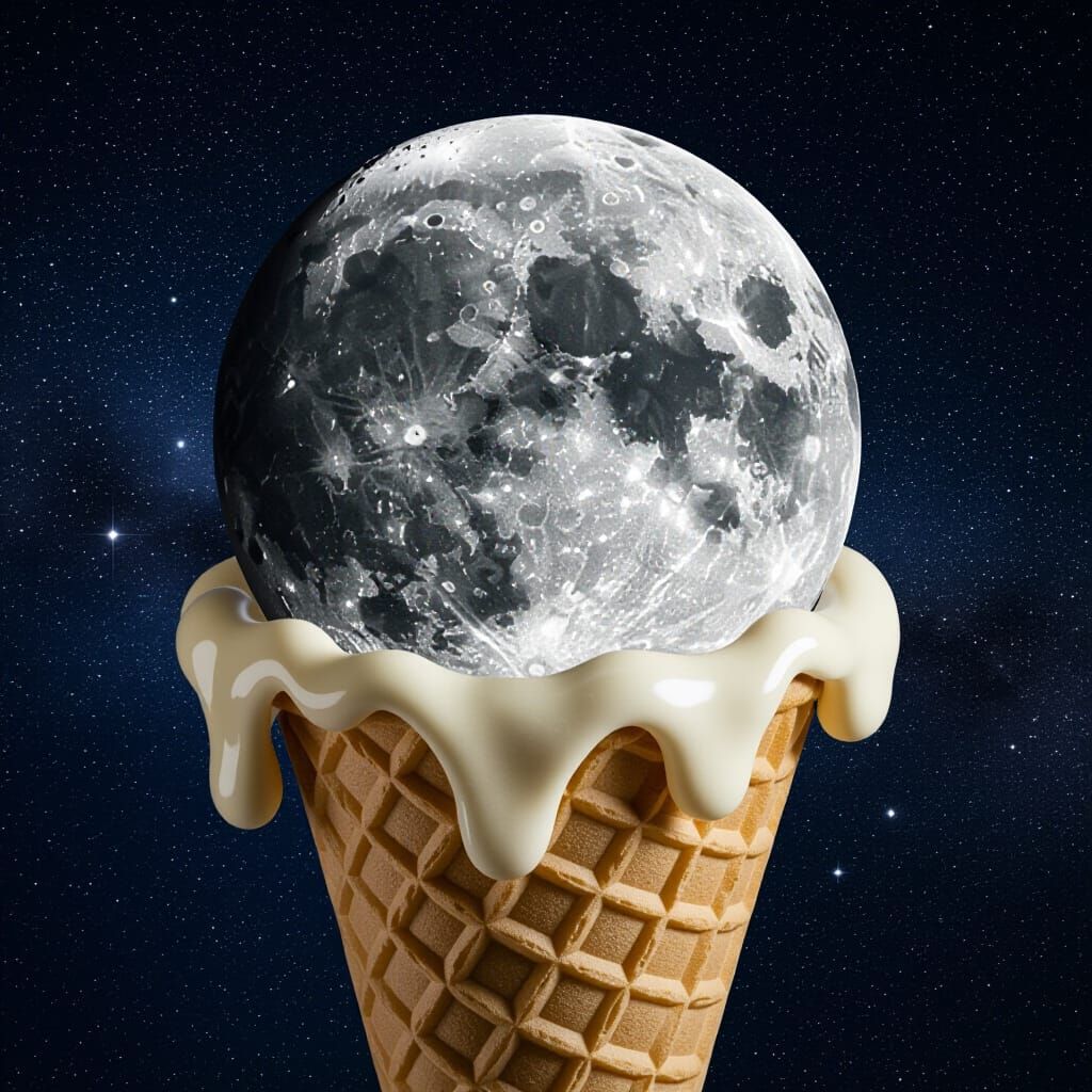 Surreal Melting Moon Ice Cream in Space