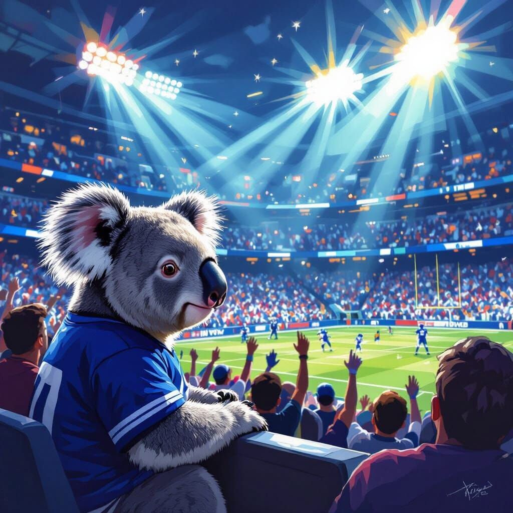 Cute Koala Watches Football Game in Digital Painting Style