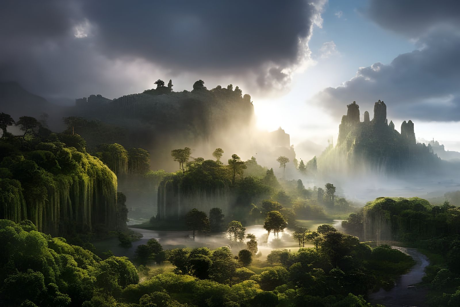 Lush Garden with Surreal and Magical Elements