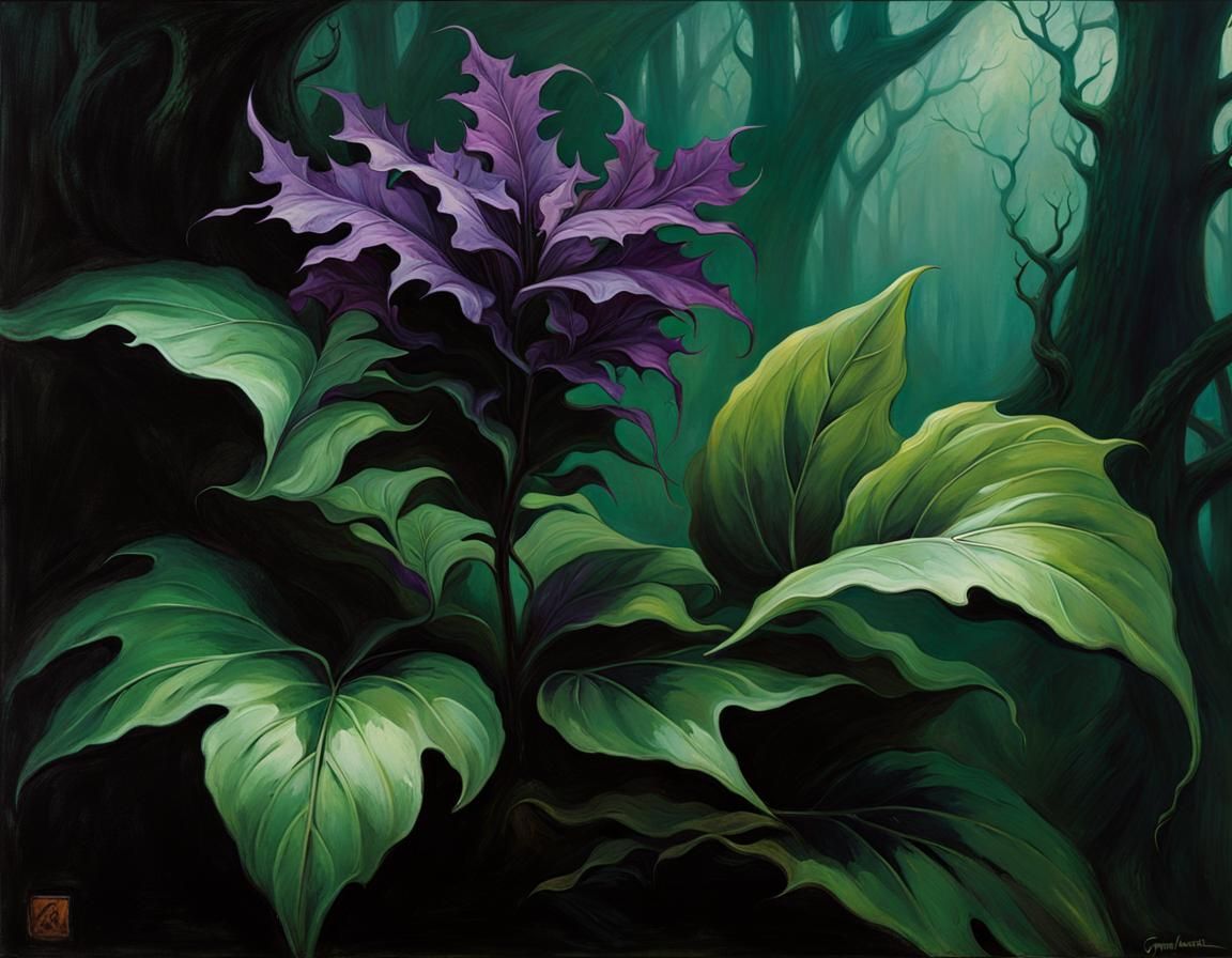 Eerie Dark Fantasy Plant in Oil Painting Style