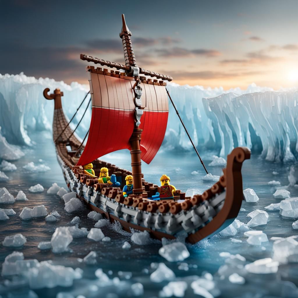 Lego Viking Longboat in Icy Waters: Splash Art