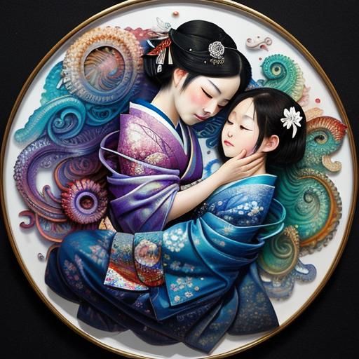 Sleeping Geisha with Alcohol Ink and Fractals