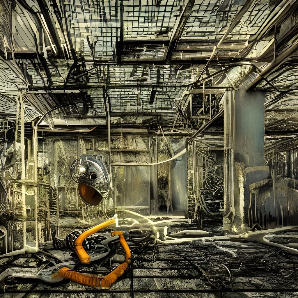 Giant Pteranodon Skull in a Cyberpunk Labyrinth