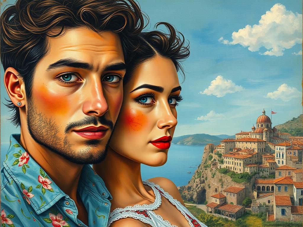 Surreal Portrait of Couple in Mediterranean Landscape
