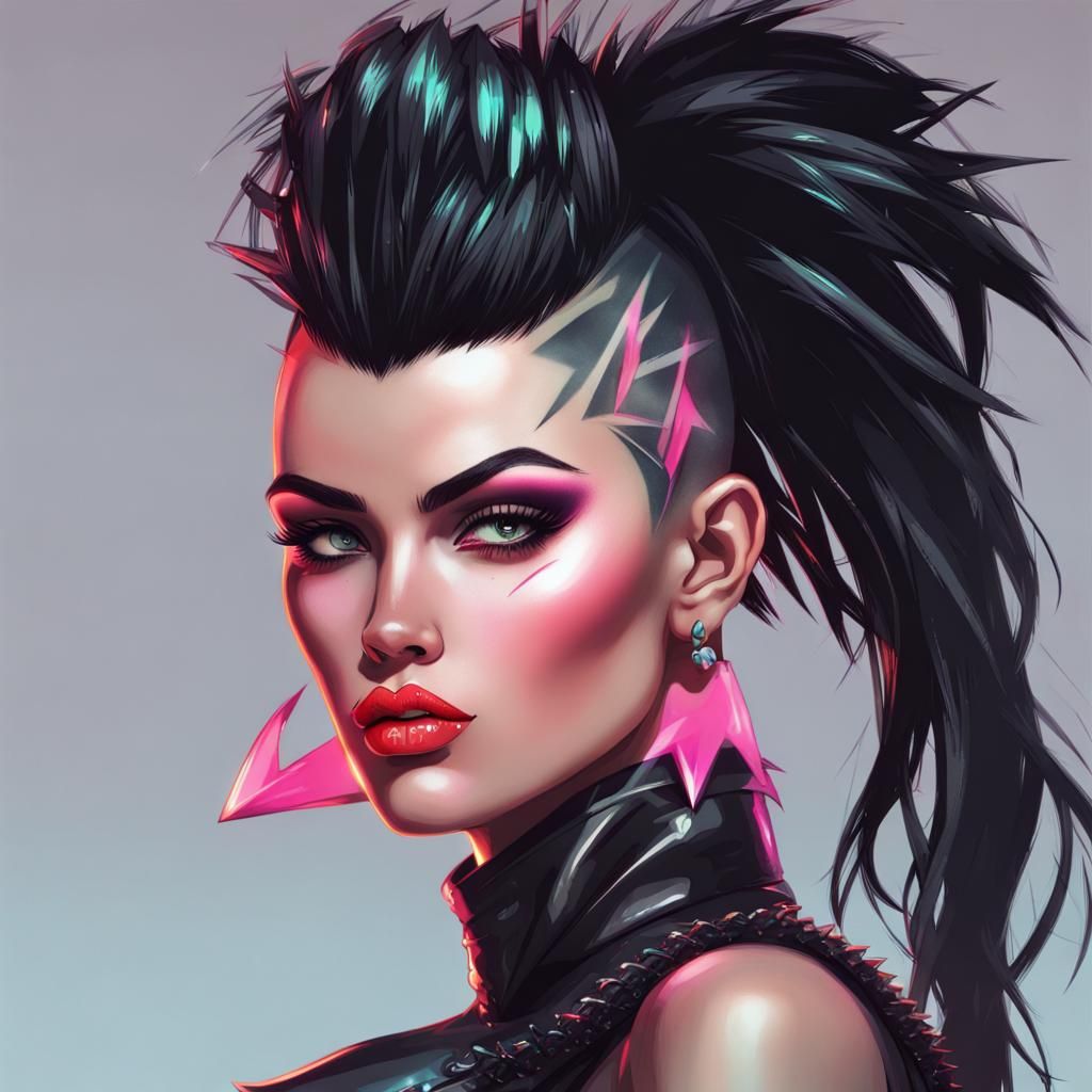 Badass Woman Character with Neon Highlights