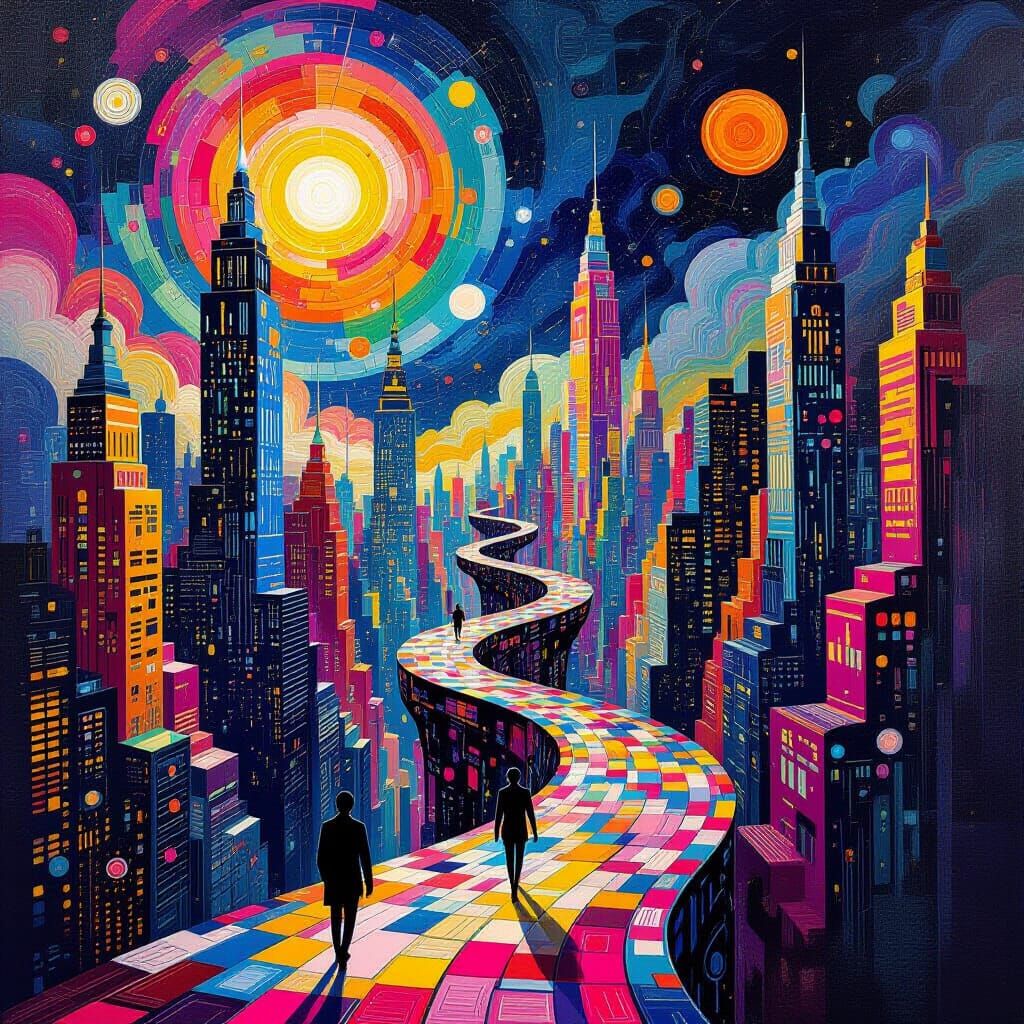 Surreal Abstract City of Music and Sound Waves