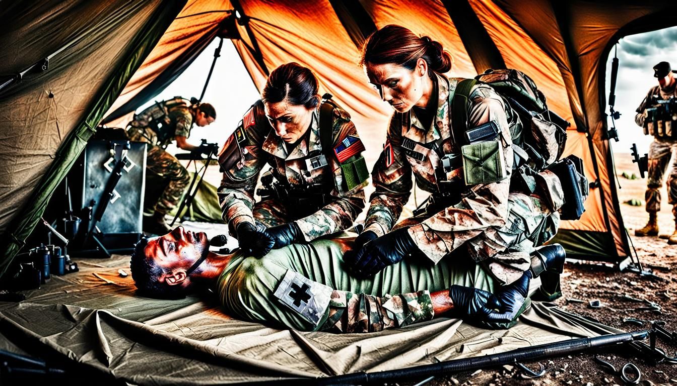 Hyperrealistic Combat Medic in Medical Tent