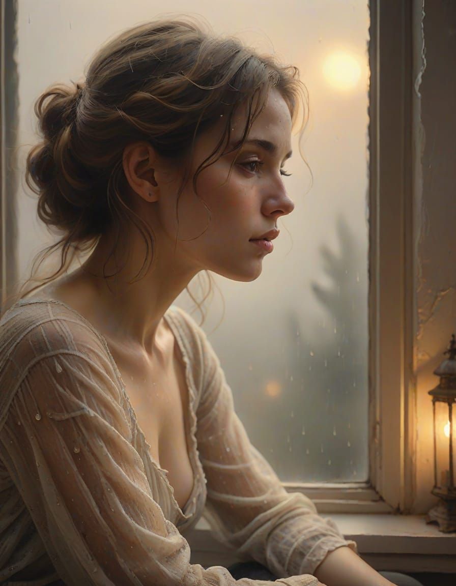 Soulful Moonlit Contemplation in Soft Expressionist Mood