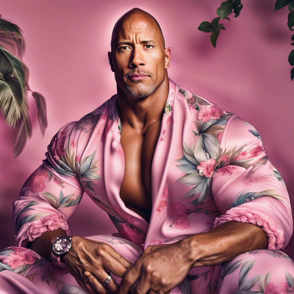 Dwayne Johnson in Floral Mumu: Hyperrealistic HDR Portrait