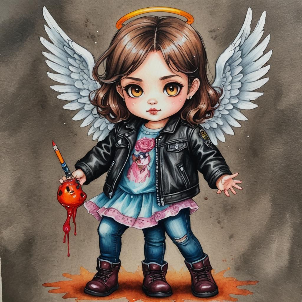 child's crayon colored pencil drawing, cute  angel in dress ...