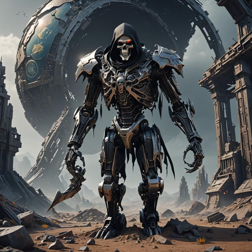 Mecha Grim Reaper Holds Earth: Sci-Fi Epic